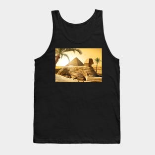 Sphinx and pyramid in Egyptian desert Tank Top